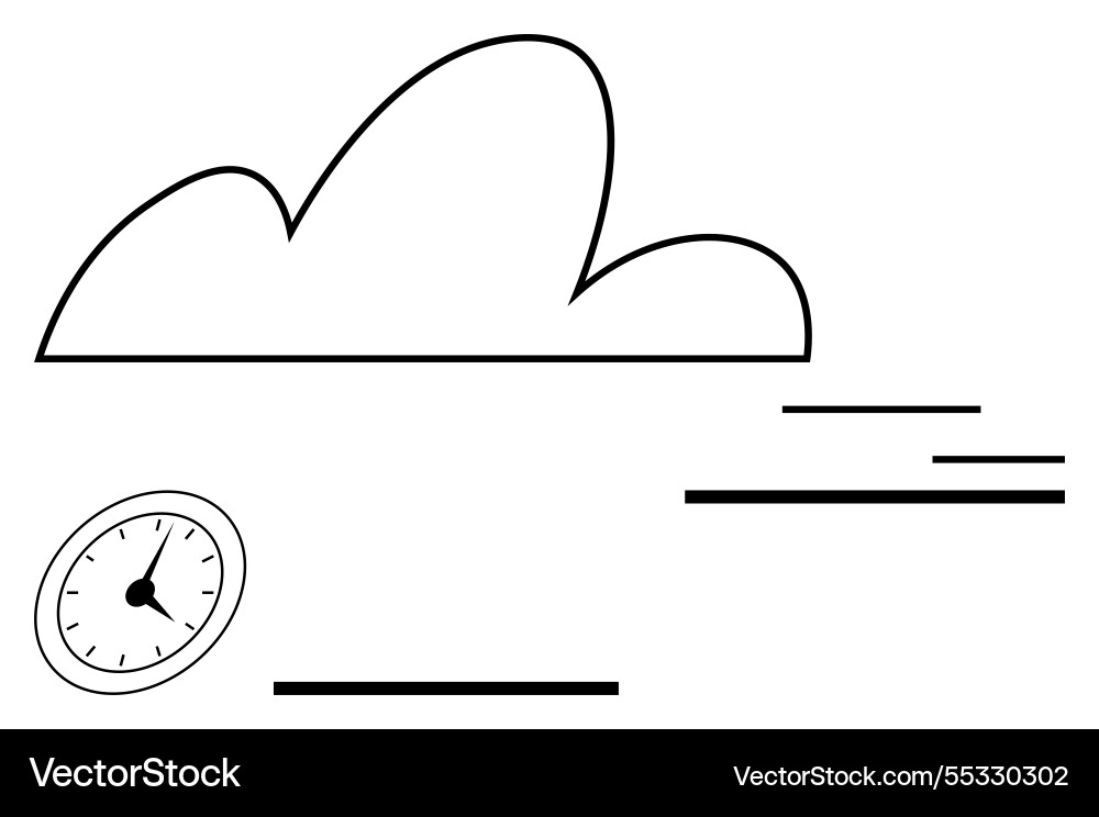 Cloud with clock and speed lines representing time Cloud with clock and speed lines representing time vector image