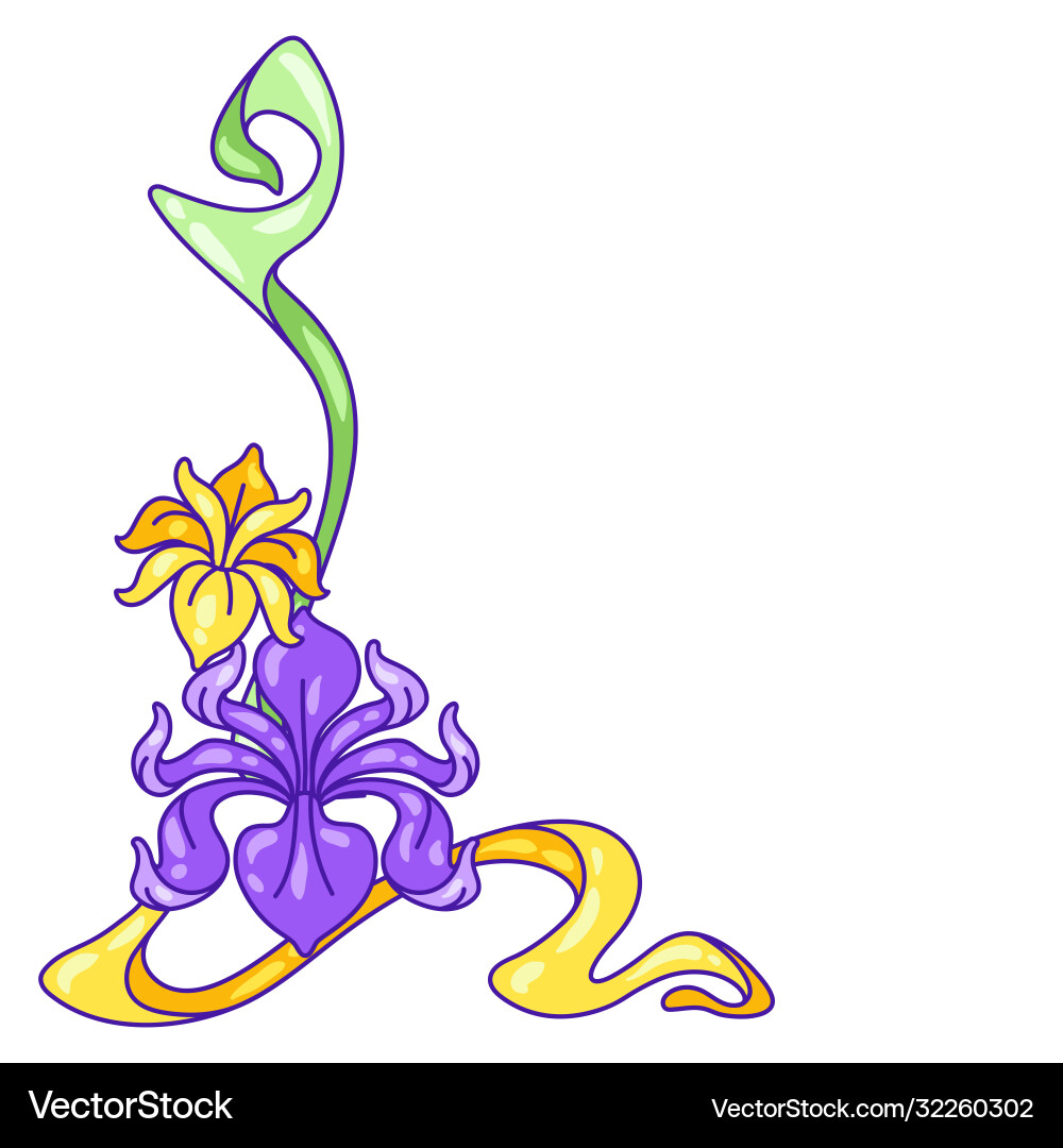 Decorative element with iris flowers art nouveau Decorative element with iris flowers art nouveau vector image