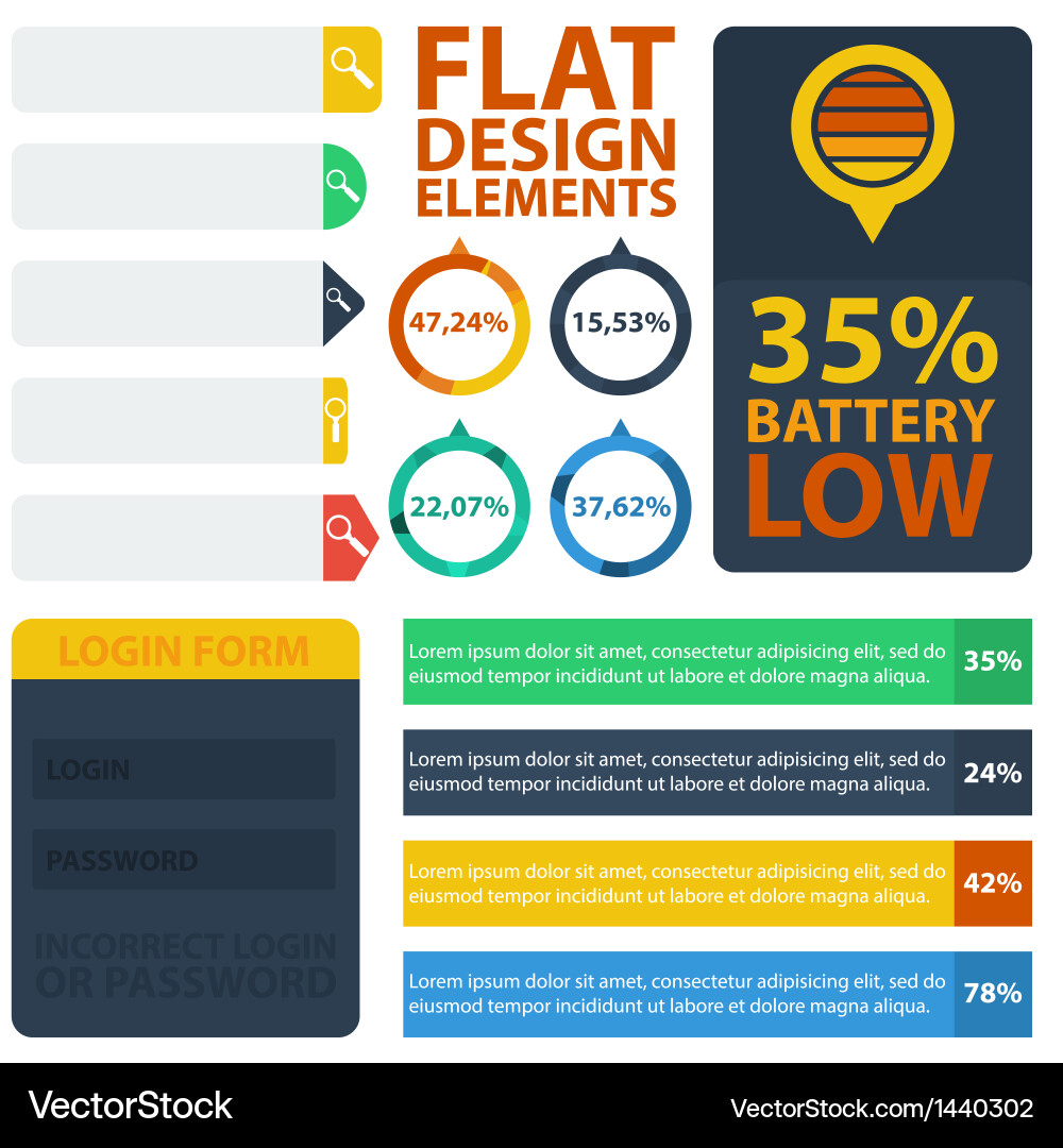 Flat design elements web buttons and icons vector image