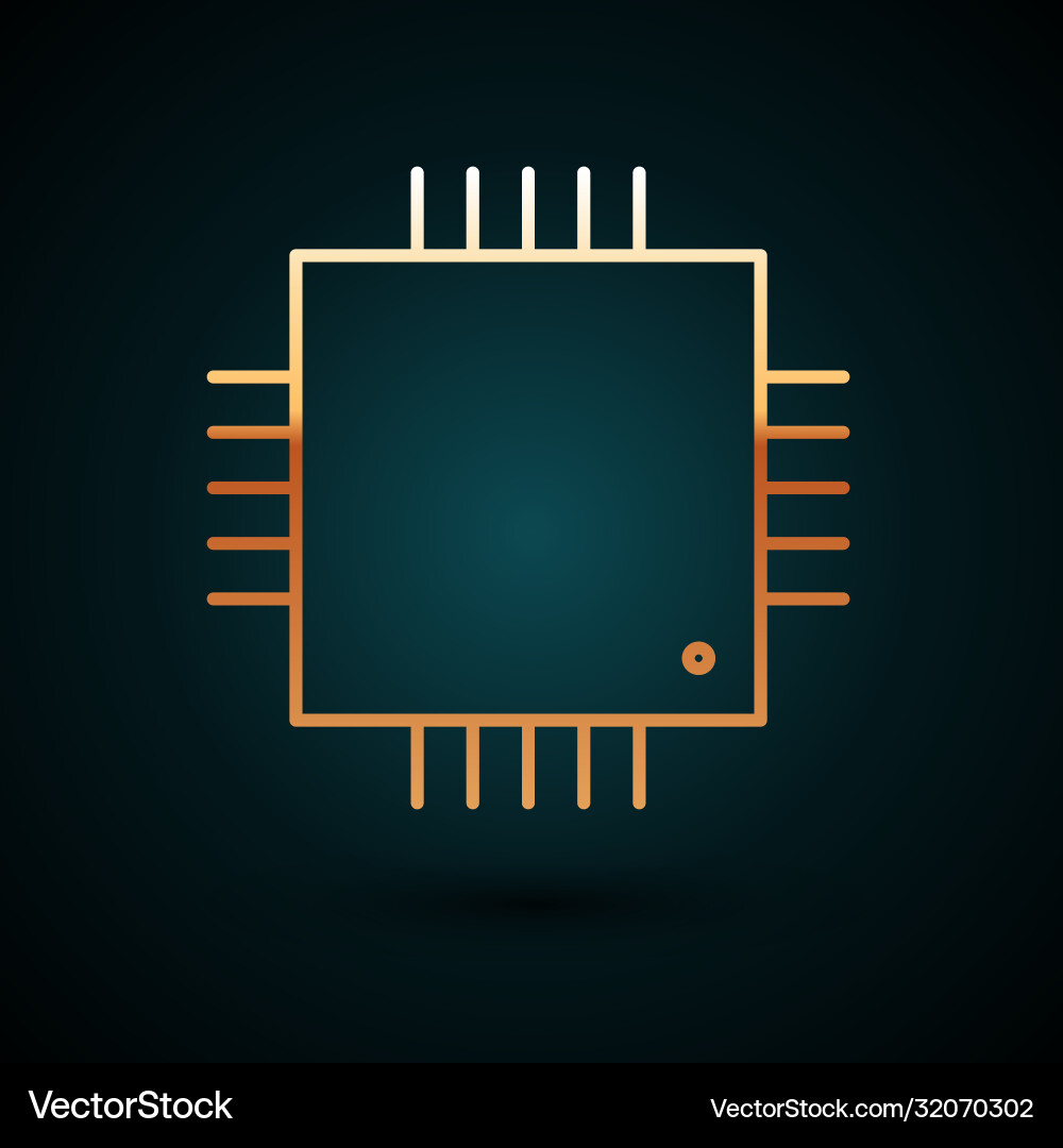 Gold line computer processor with microcircuits Gold line computer processor with microcircuits vector image