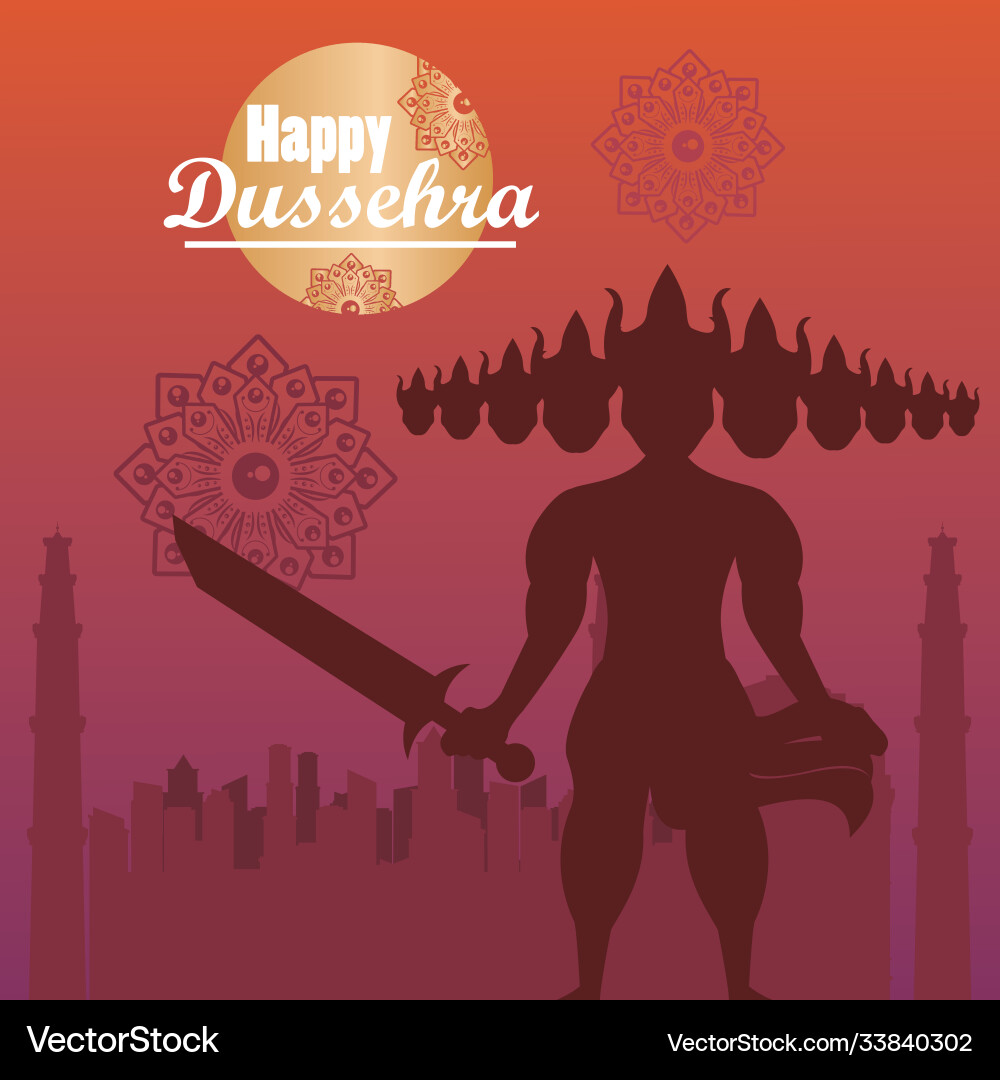 Happy dussehra celebration card with ravana shadow Happy dussehra celebration card with ravana shadow vector image