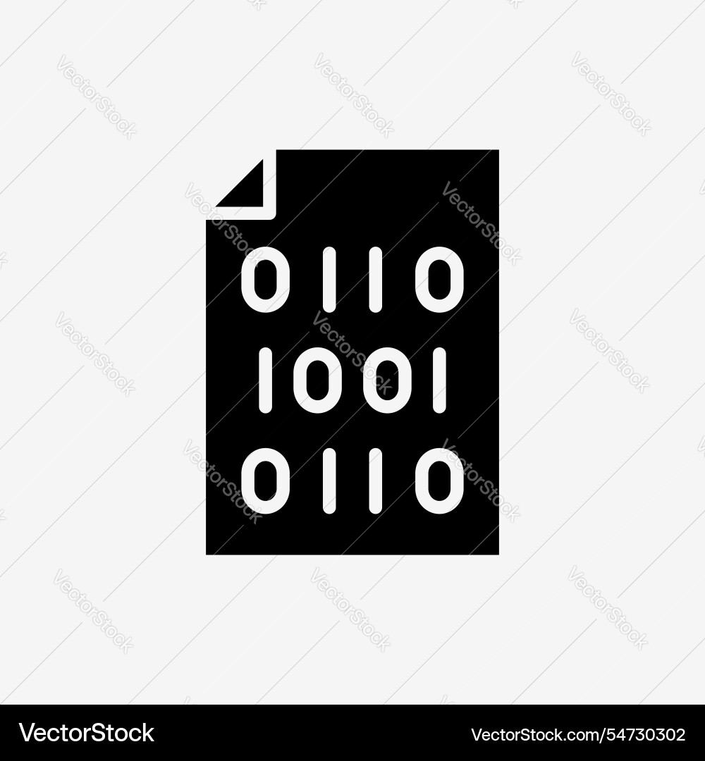 Icon solid black paper file document with binary Icon solid black paper file document with binary vector image