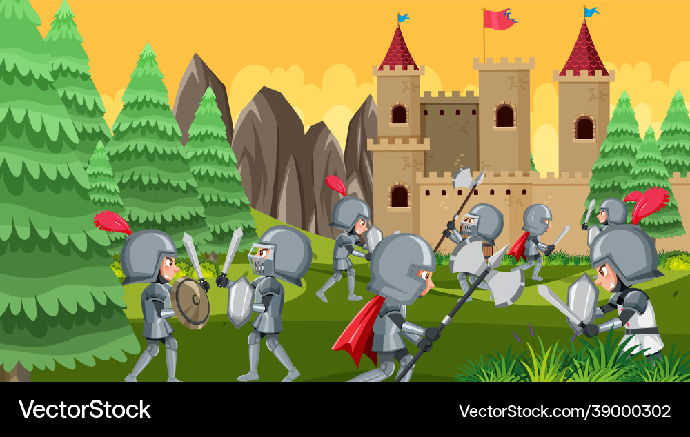 Medieval war cartoon scene Medieval war cartoon scene Vector Image