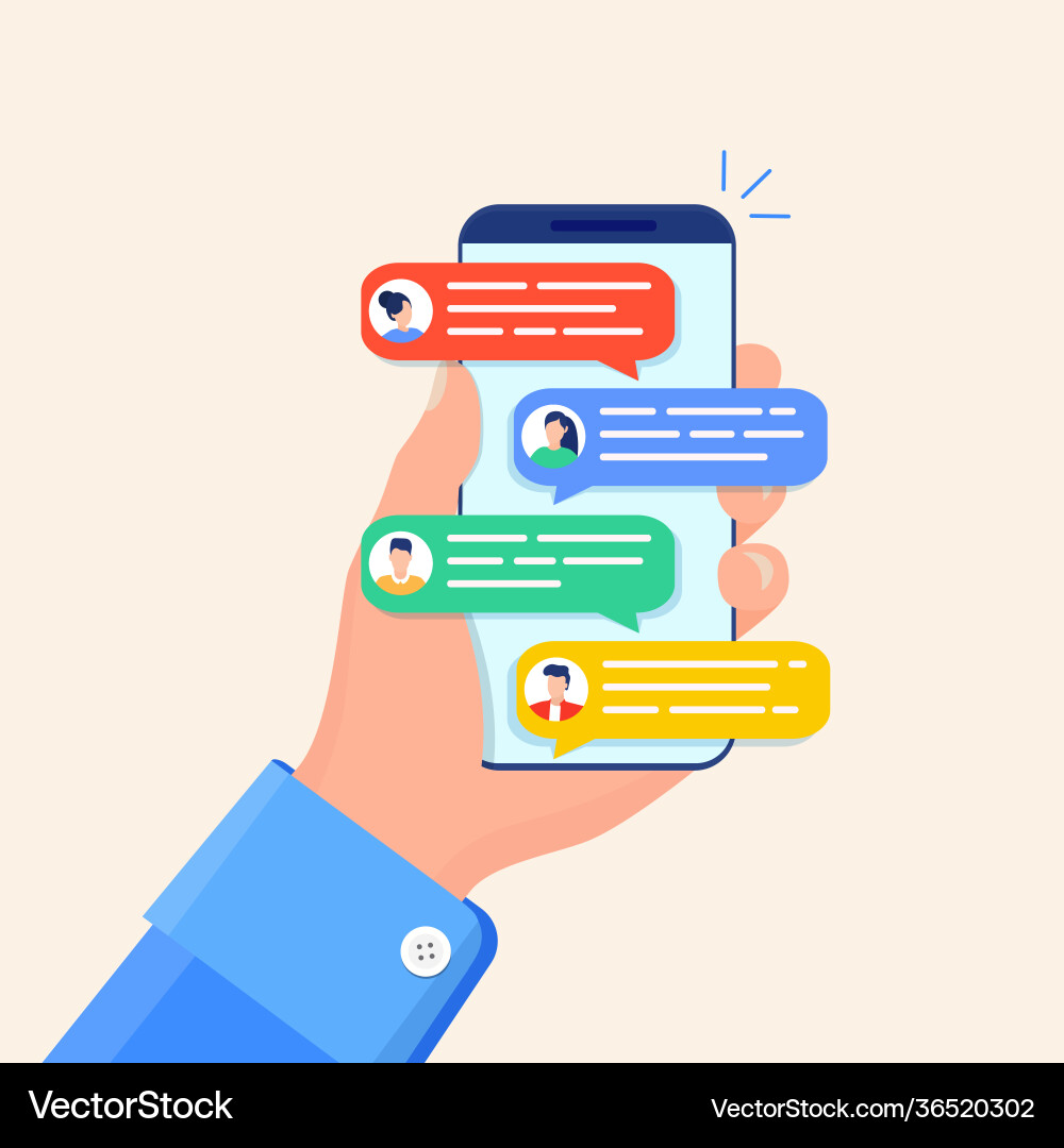 Online chat messages text notification on phone Online chat messages text notification on phone vector image