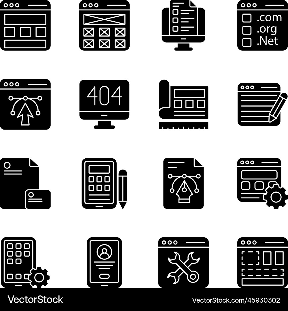 Pack of web development solid icons Vector Image