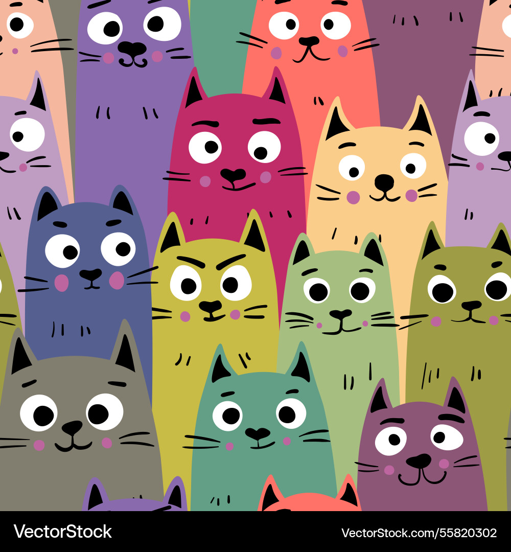 Seamless pattern with cute kitten print different Vector Image