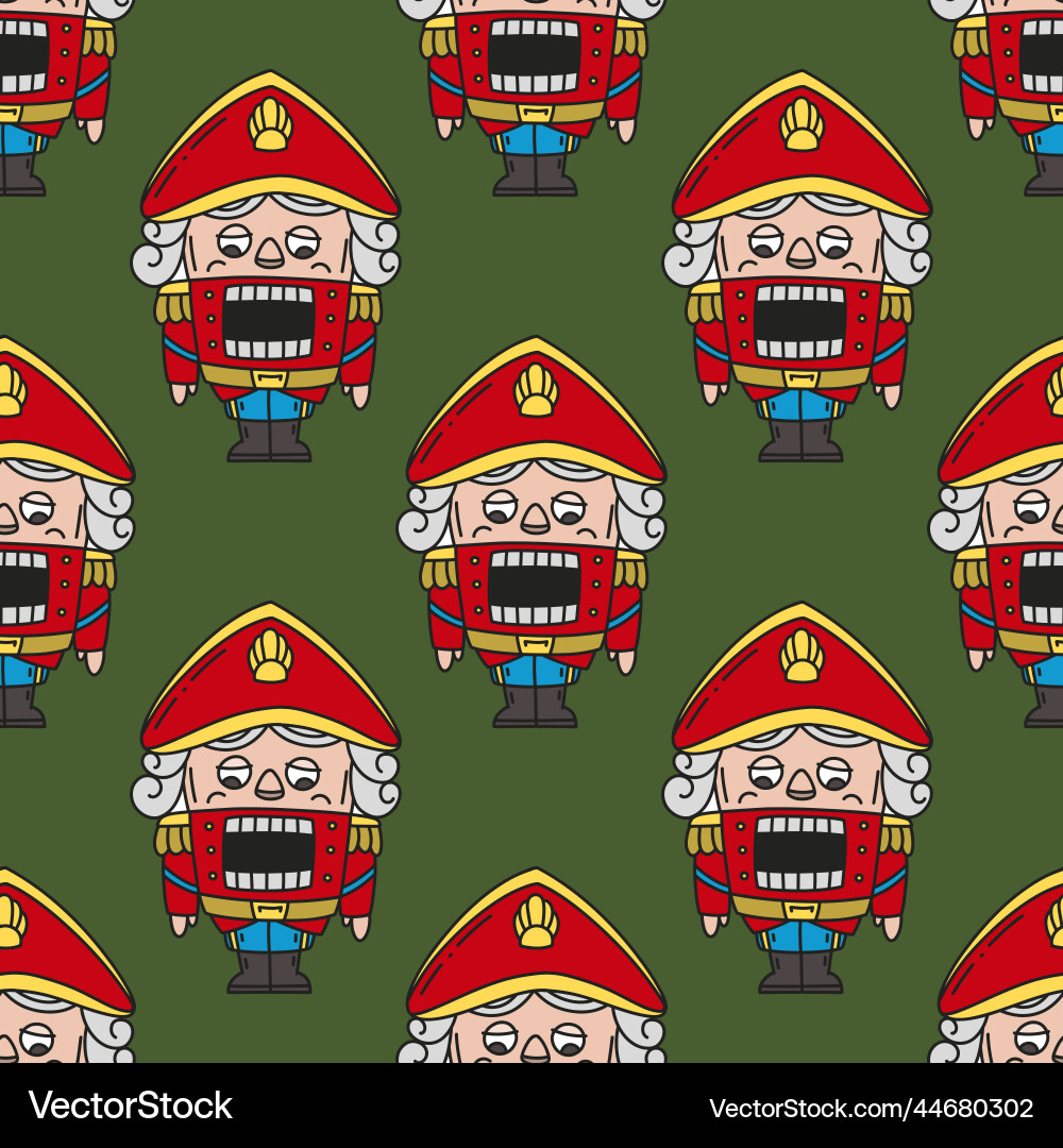 Seamless pattern with doodle colorful nutcracker vector image