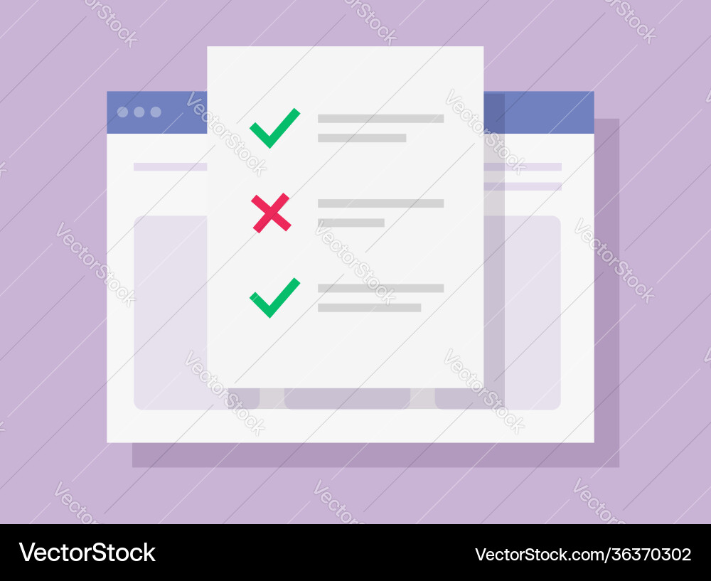 Test exam result form online with check marks Vector Image
