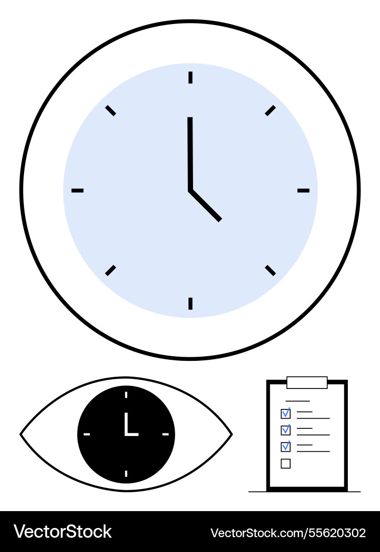 Time management concept with clock eye monitoring Time management concept with clock eye monitoring vector image