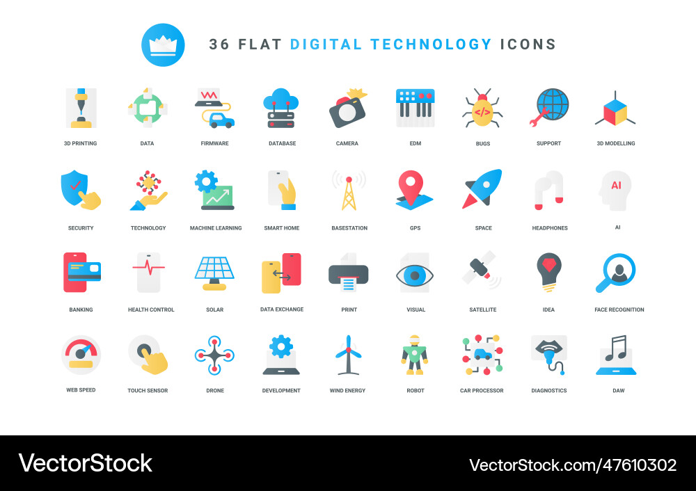 Trendy flache Farbsymbole setzen digitale Technologie Trendy flache Farbsymbole setzen digitale Technologie vektorbild