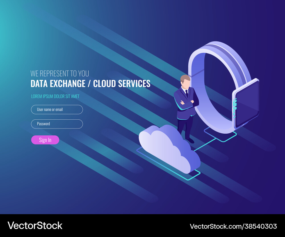Concept cloud server data exchenge Concept cloud server data exchenge vector image