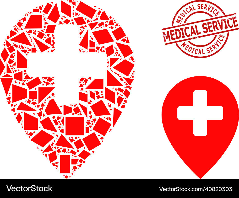 Geometric clinic map pointer icon mosaic Geometric clinic map pointer icon mosaic Vector Image