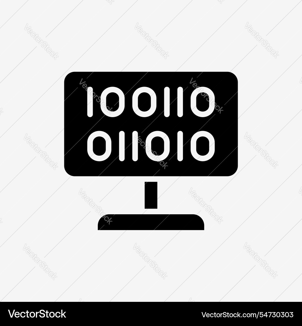 Icon fester schwarzer Computer-Desktop mit binär Icon fester schwarzer Computer-Desktop mit binär vektorbild