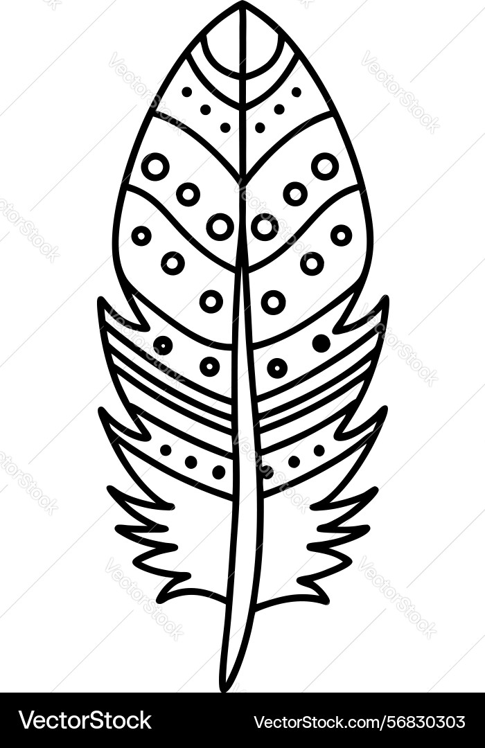 Intricate feather outline design with dots Vector Image