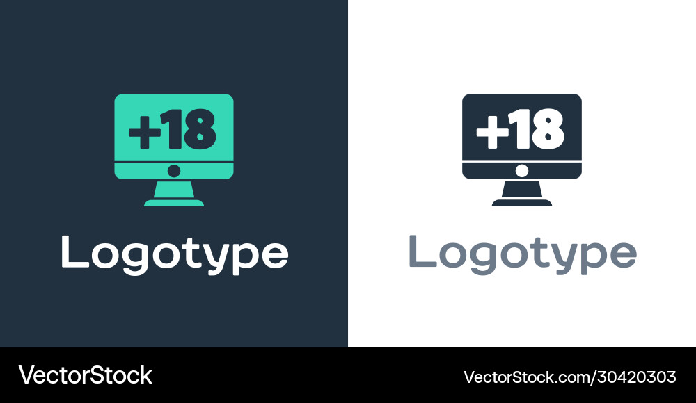 Logotype computer monitor with 18 plus content Logotype computer monitor with 18 plus content vector image