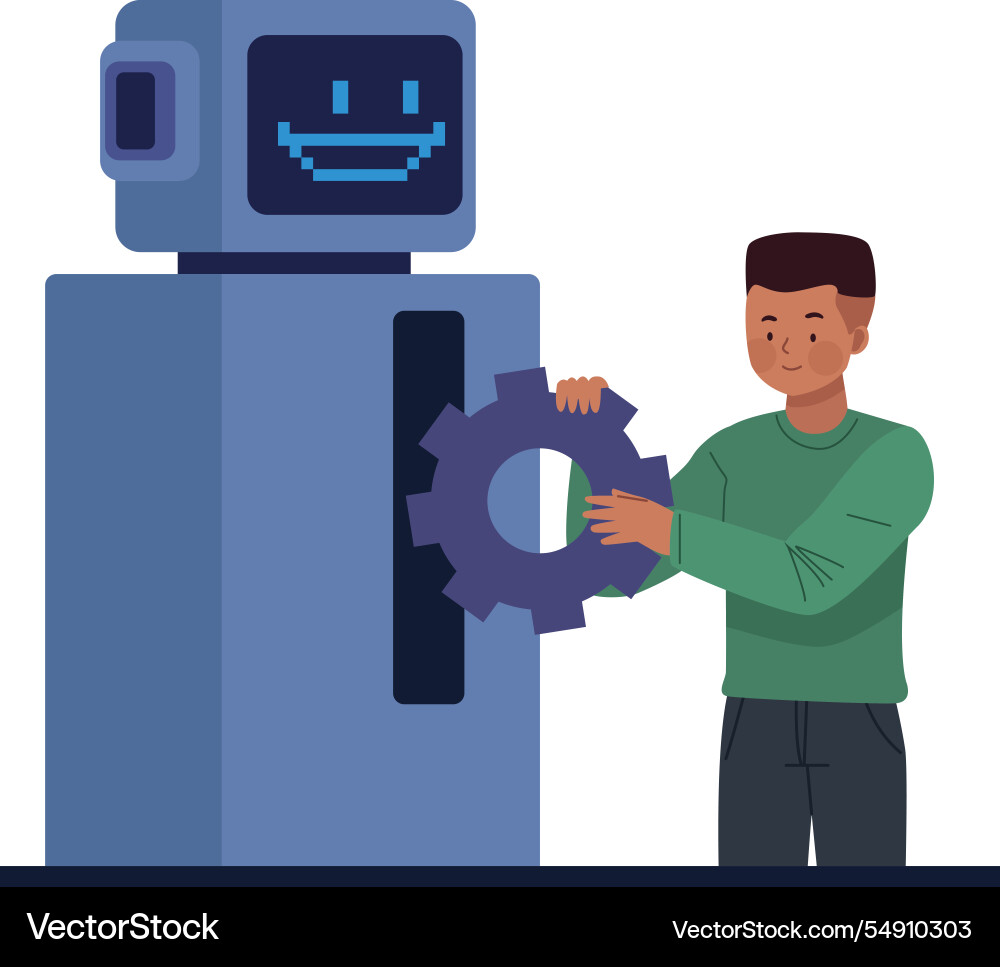 Man with artificial intelligence machine learning vector image