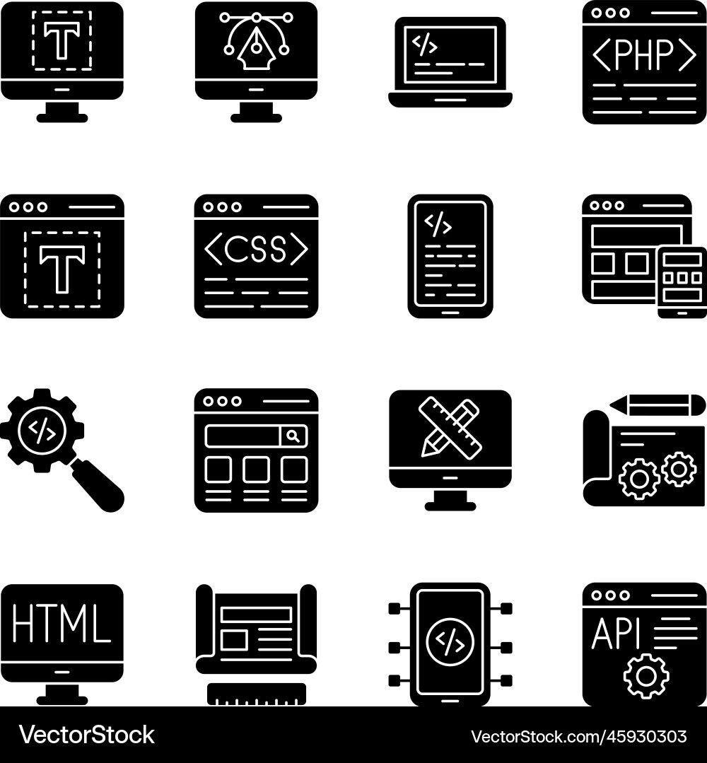 Pack of web interface solid icons vector image