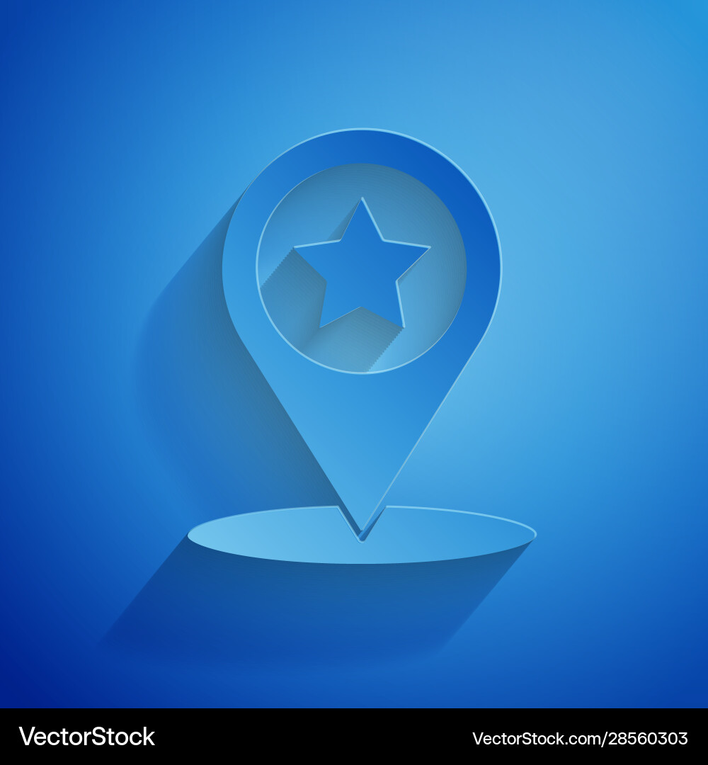 Paper cut map pointer with star icon isolated Paper cut map pointer with star icon isolated vector image