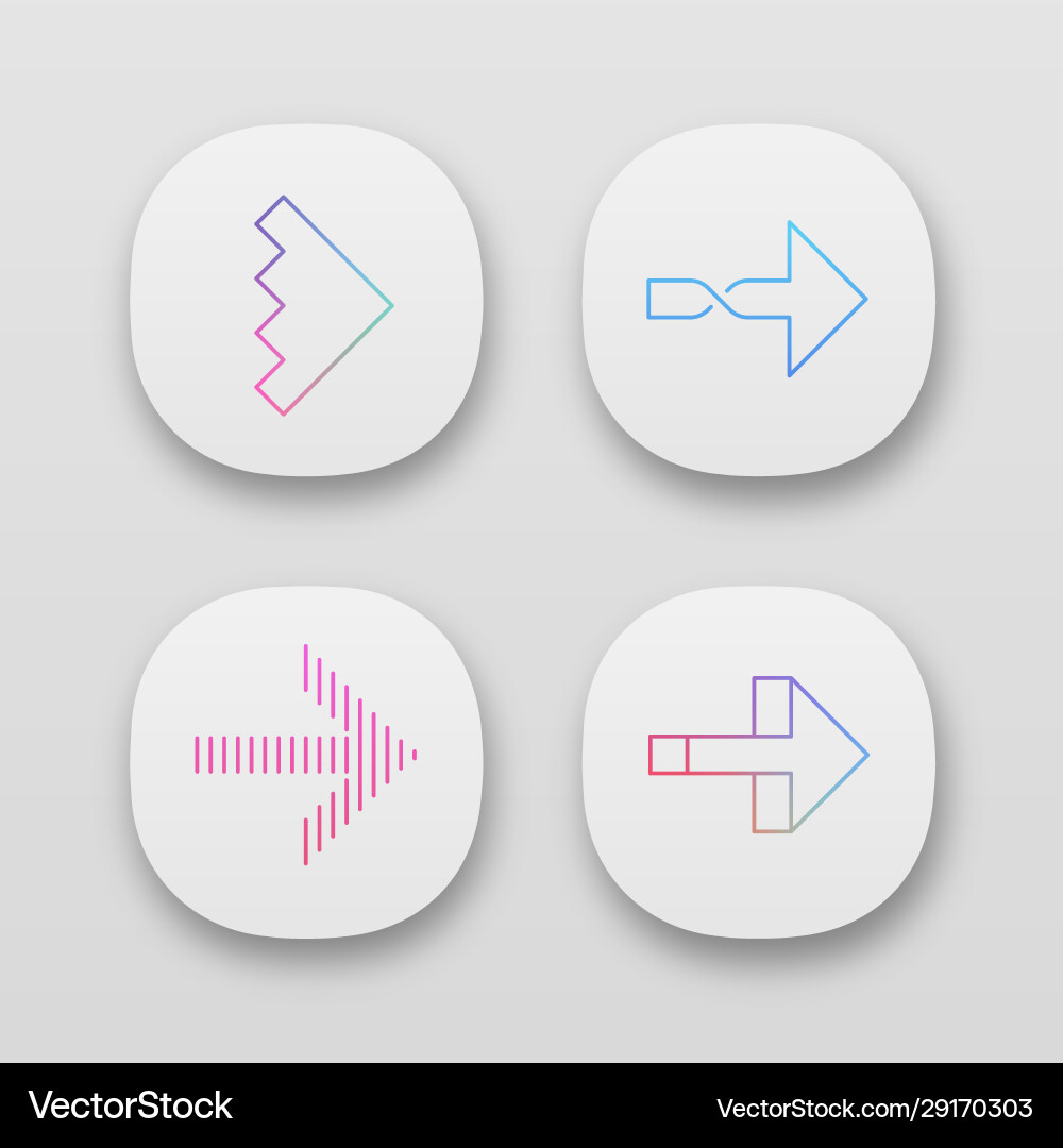 Rightward arrows app icons set twisted notched Rightward arrows app icons set twisted notched vector image