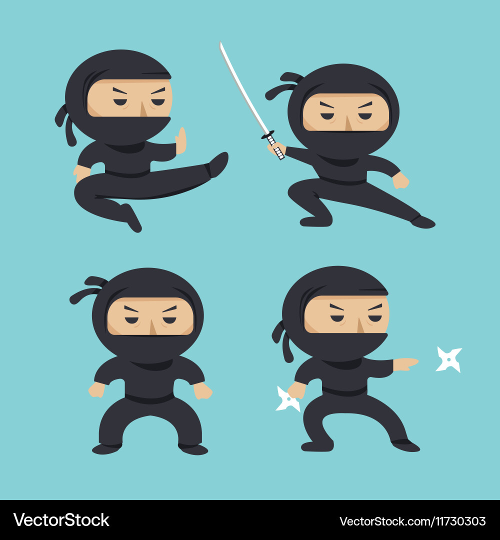 Set of ninja characters showing different actions Vector Image