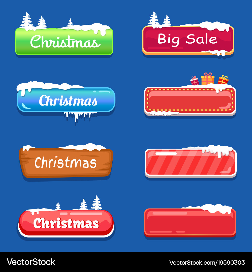 Set of winter theme web push button covered snow Vector Image