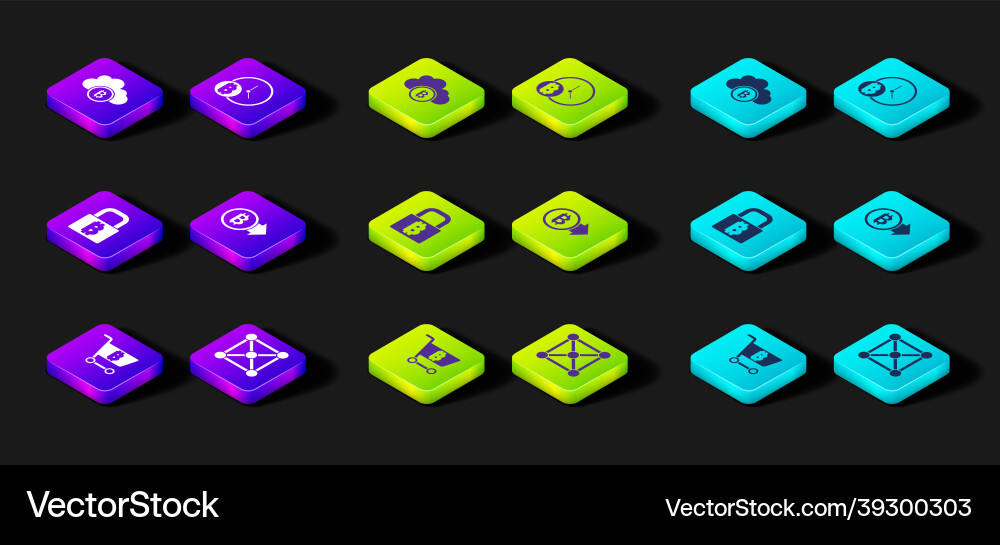 Set shopping cart with bitcoin blockchain Set shopping cart with bitcoin blockchain vector image