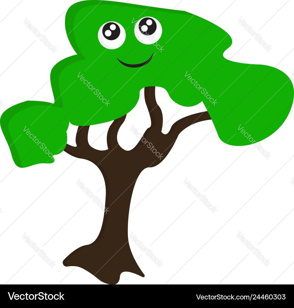 Tree with a face looking up print on white vector image