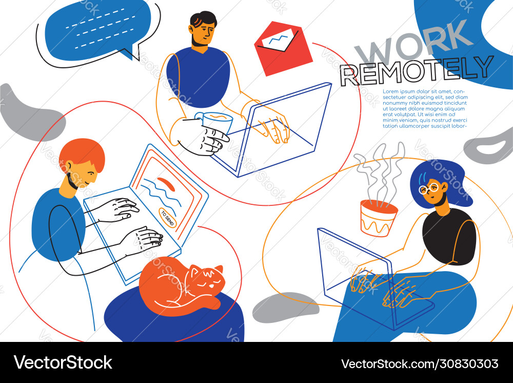 Work remotely - colorful flat design style Work remotely - colorful flat design style vector image