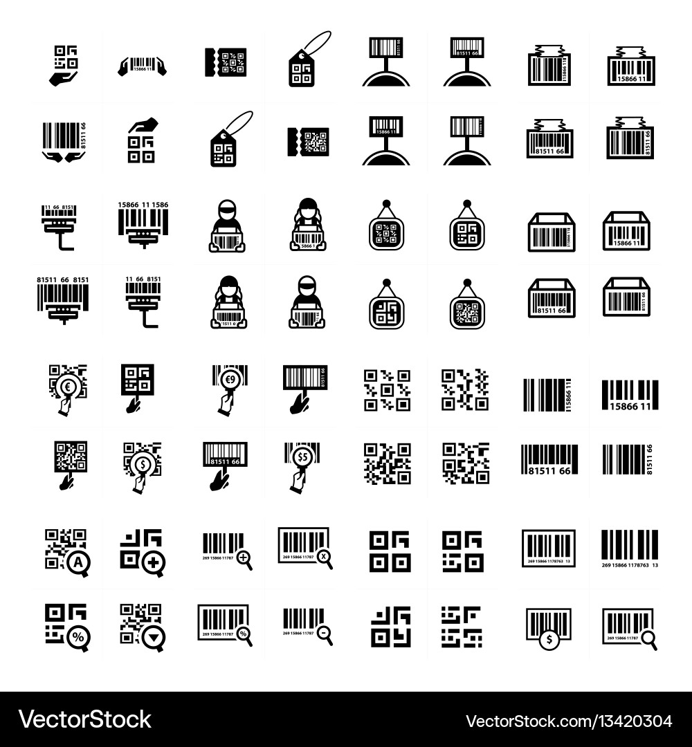Barcode and qr code set 64 item Vector Image