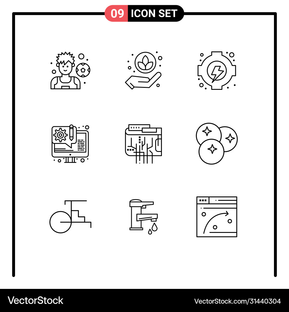 Editable line pack 9 simple outlines multi vector image