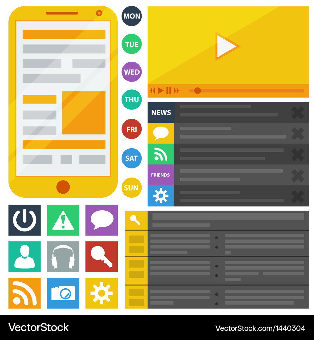 Flache Designelemente Web-Tasten und Icons vektorbild