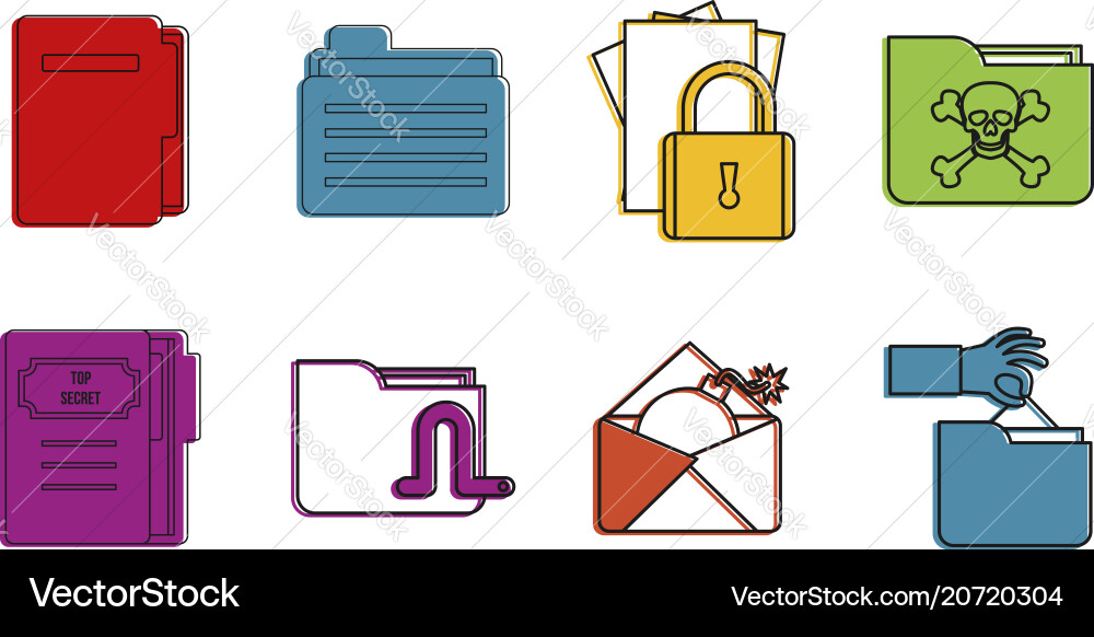 Folder icon set color outline style Folder icon set color outline style vector image