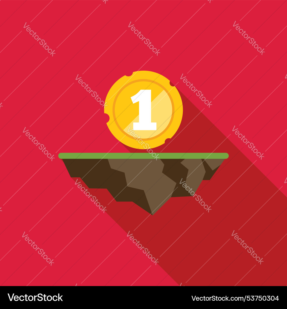 Gold coin with number one is floating on ground Gold coin with number one is floating on ground vector image