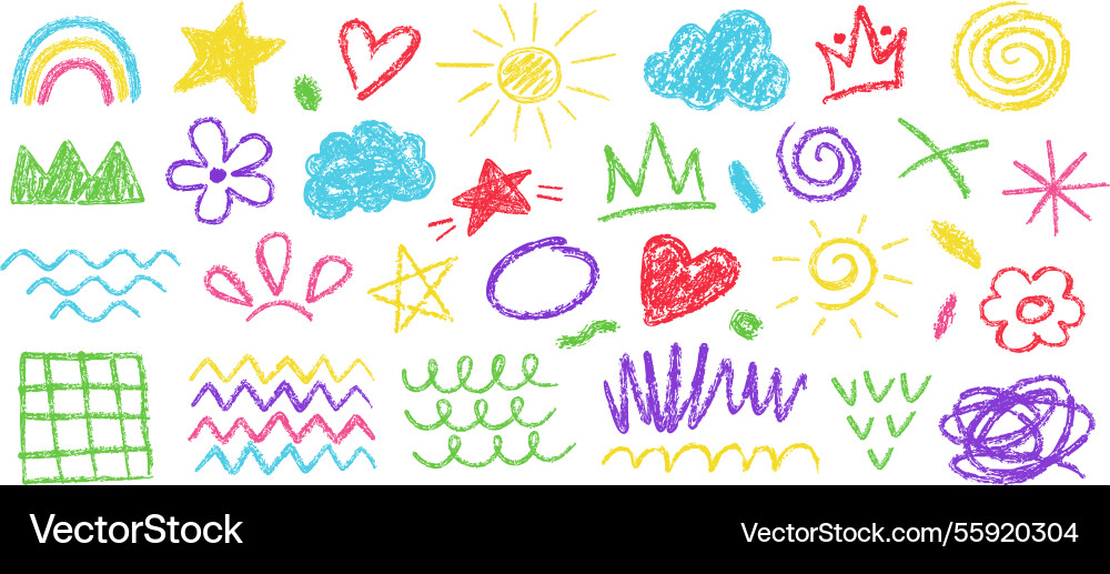 Kids crayon drawings hand drawn scrawls chalk Kids crayon drawings hand drawn scrawls chalk vector image