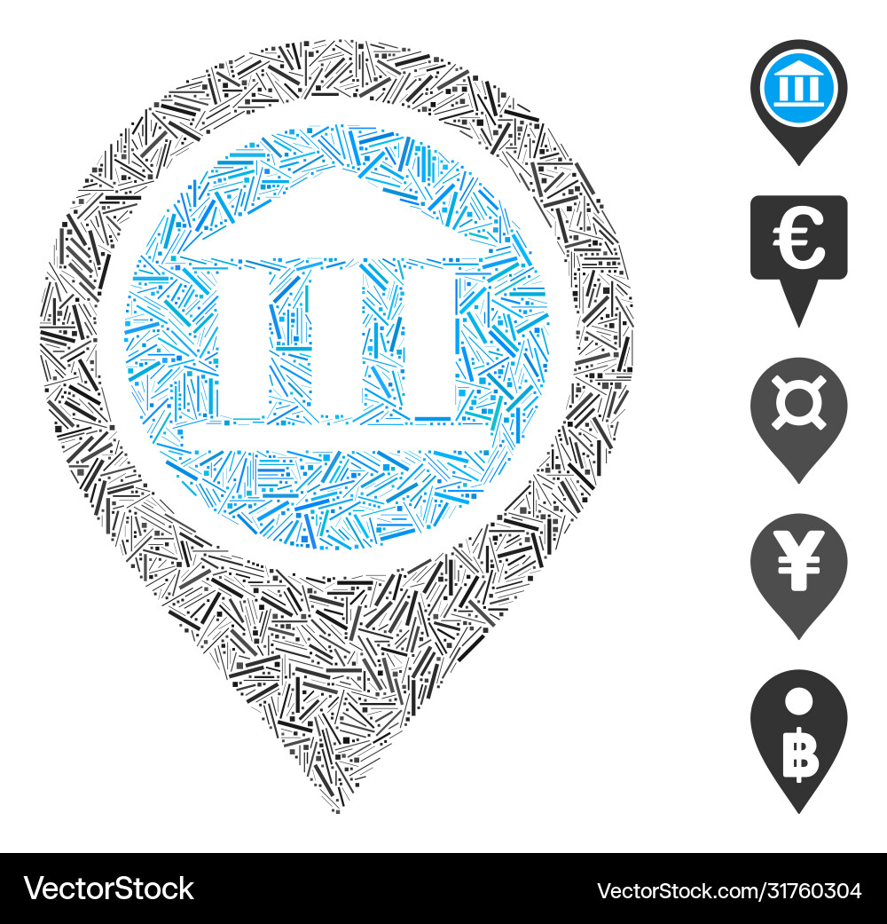 Line mosaic bank map pointer icon Line mosaic bank map pointer icon Vector Image
