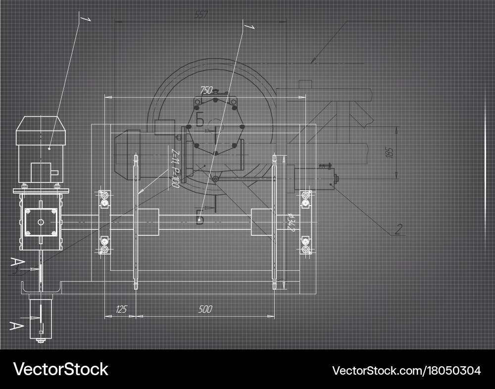 Machine-building drawings on a gray background vector image