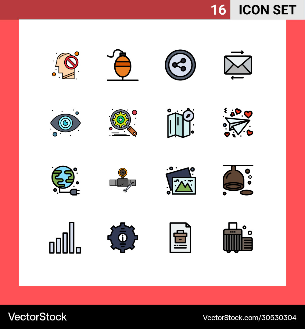 Set 16 flat color filled lines on grid Vector Image
