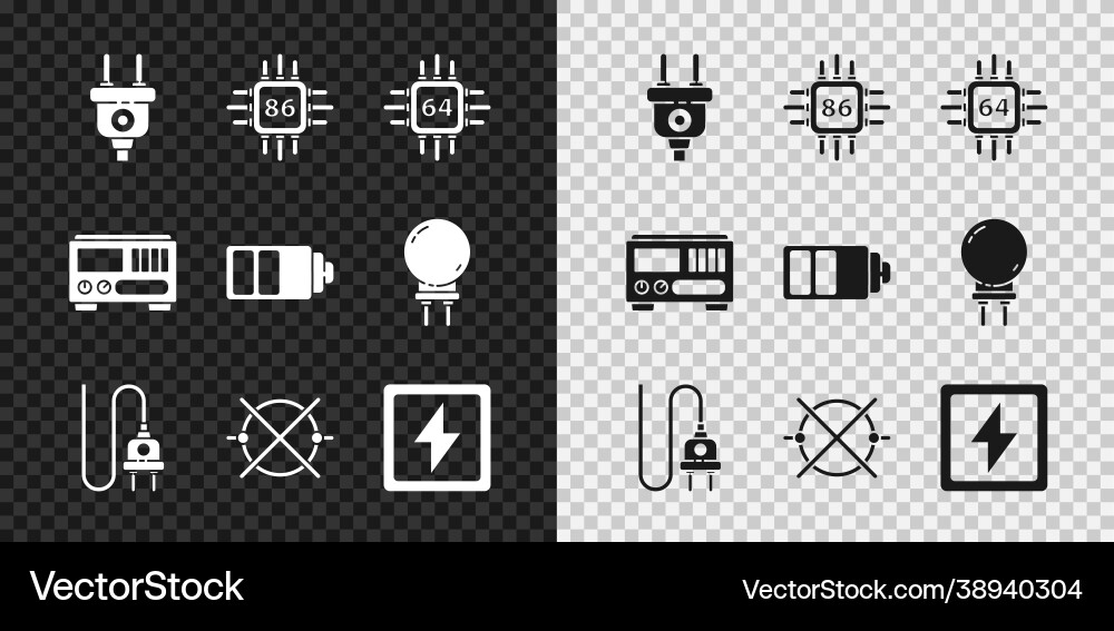 Set electric plug processor with microcircuits Set electric plug processor with microcircuits vector image