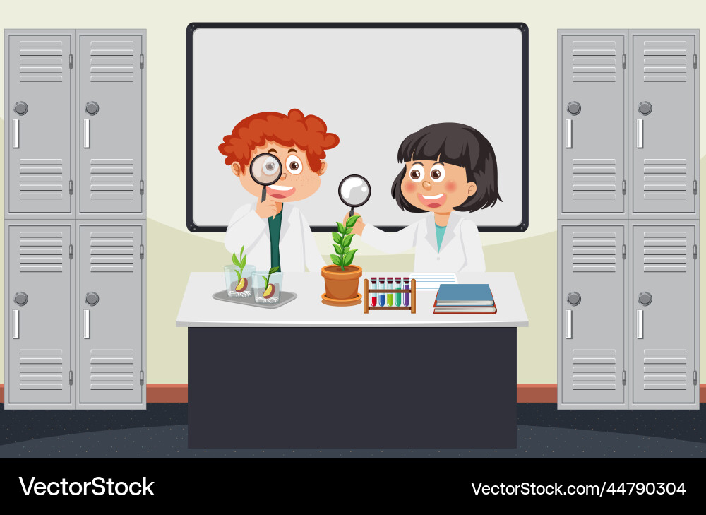 Student doing science experiment in laboratory Student doing science experiment in laboratory vector image