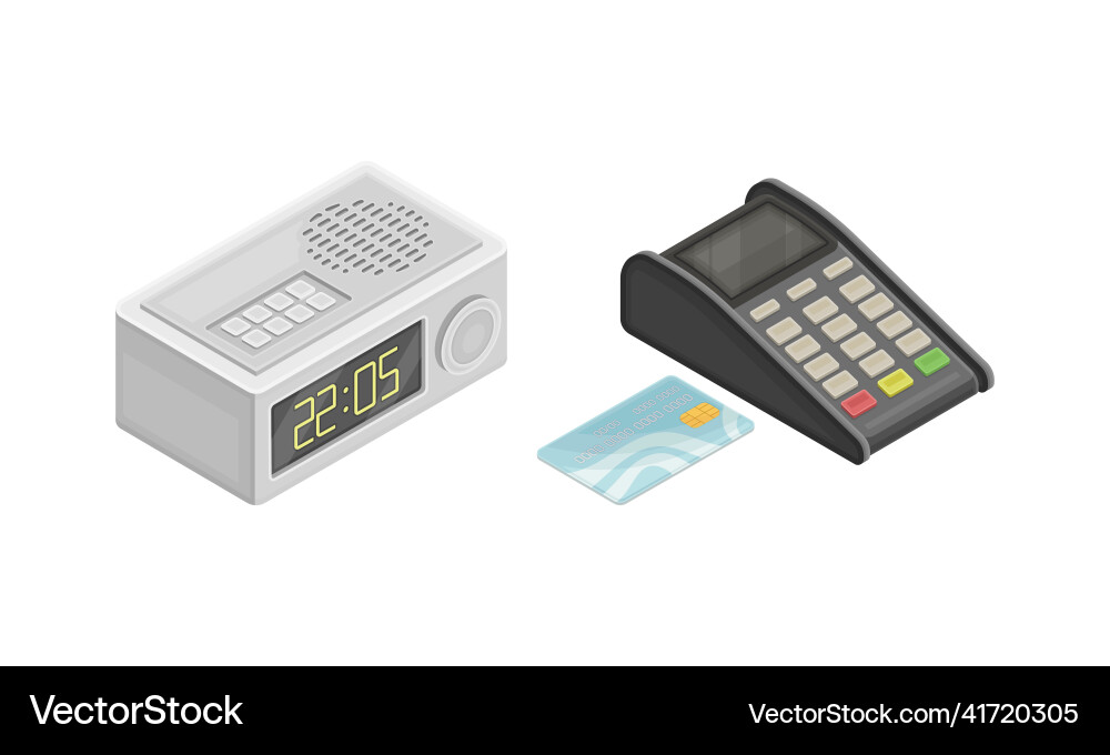 Alarm clock with radio receiver and terminal Alarm clock with radio receiver and terminal vector image
