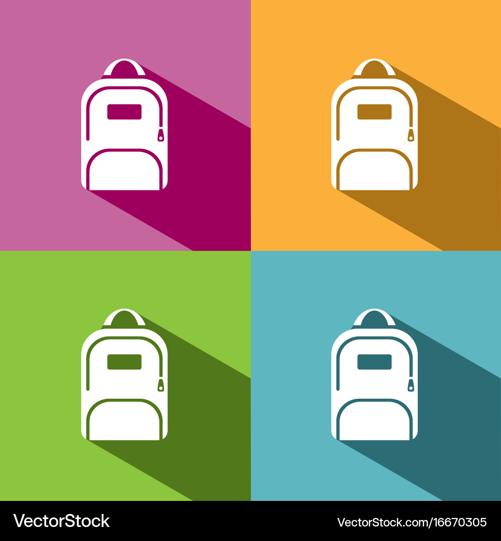 Backpack icon with shadow on colored backgrounds Vector Image