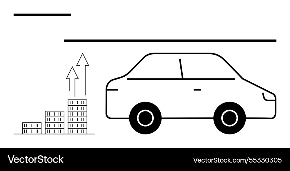 Car with bar graph and upward arrows representing Car with bar graph and upward arrows representing Vector Image