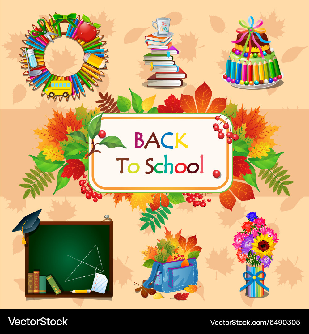 Colorful image with different school objects Vector Image