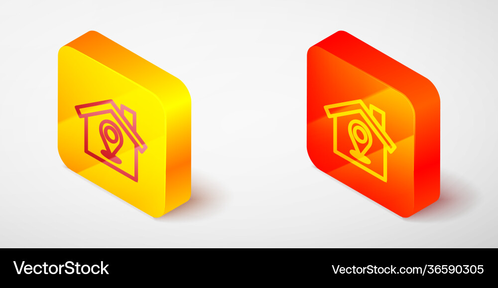 Isometric line map pointer with house icon vector image