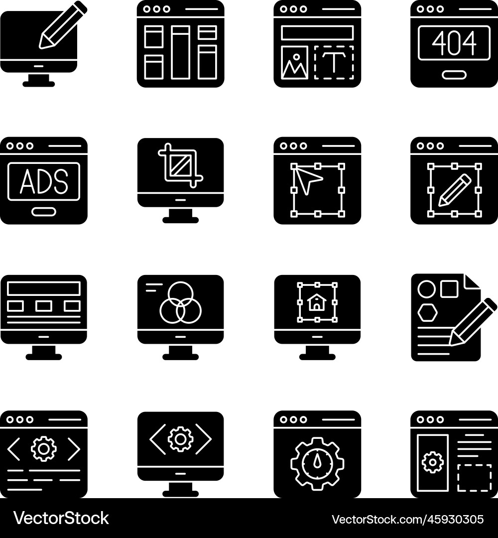 Paket von Web-Codierung solide Icons Paket von Web-Codierung solide Icons Vektorbild