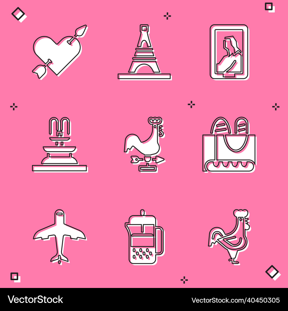 Set amour with heart and arrow eiffel tower Vector Image