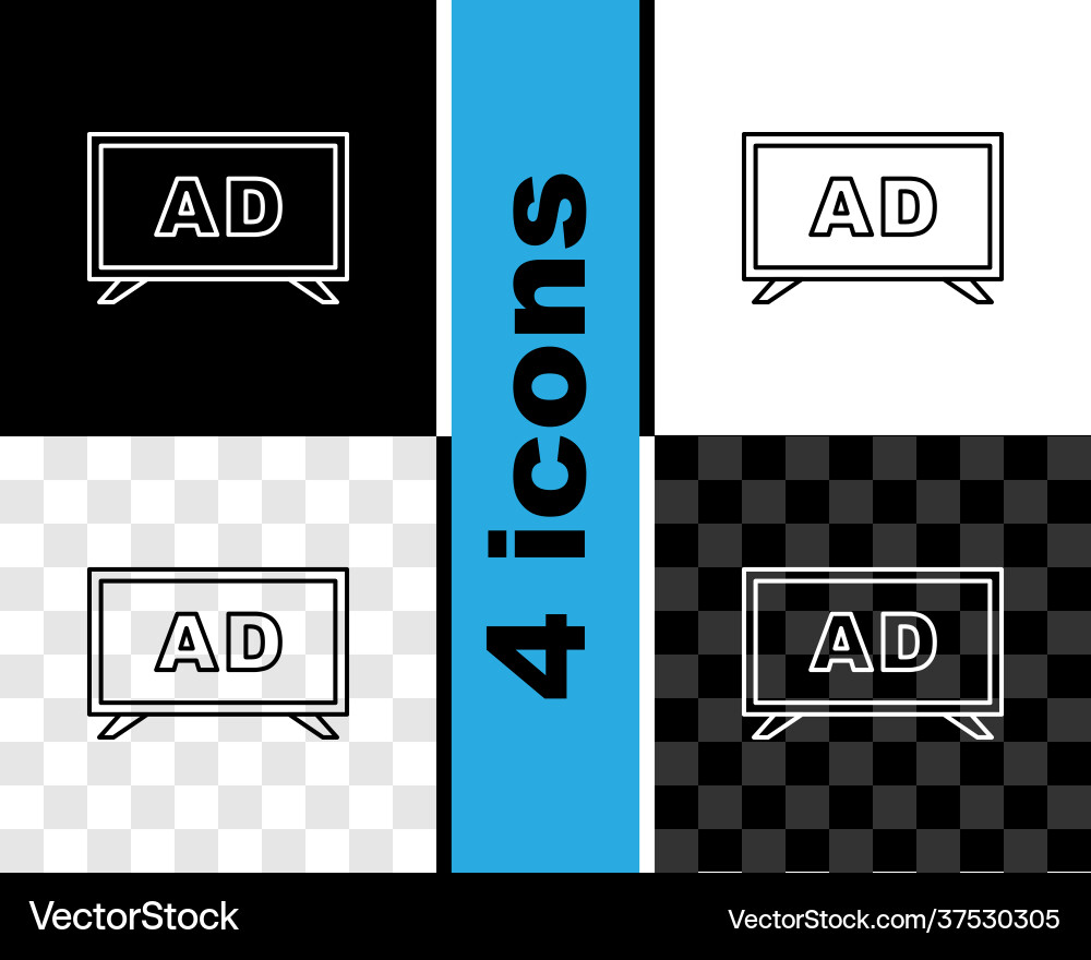 Set line advertising icon isolated on black Vector Image