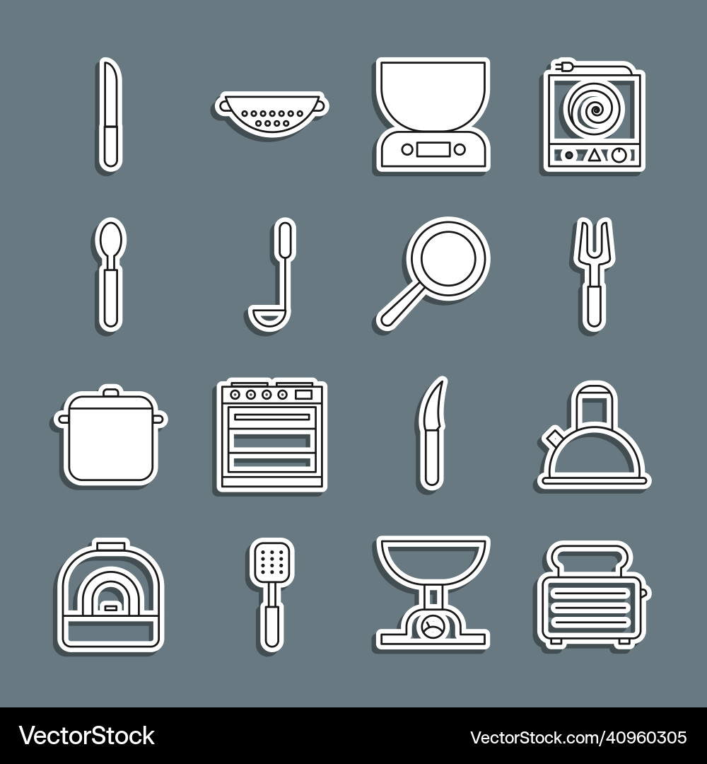 Set line toaster with toasts kettle handle Set line toaster with toasts kettle handle Vector Image