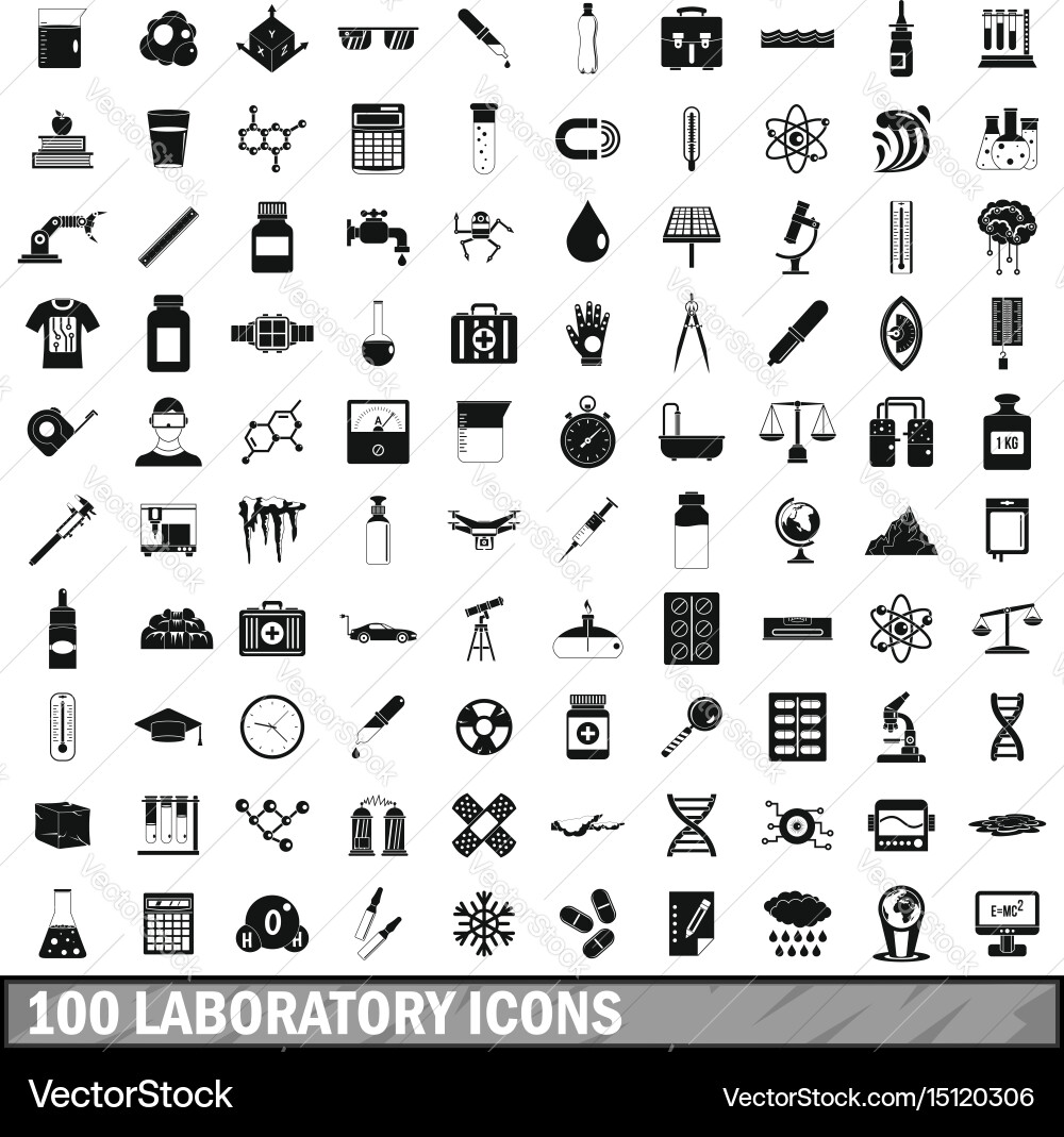 100 laboratory icons set simple style vector image