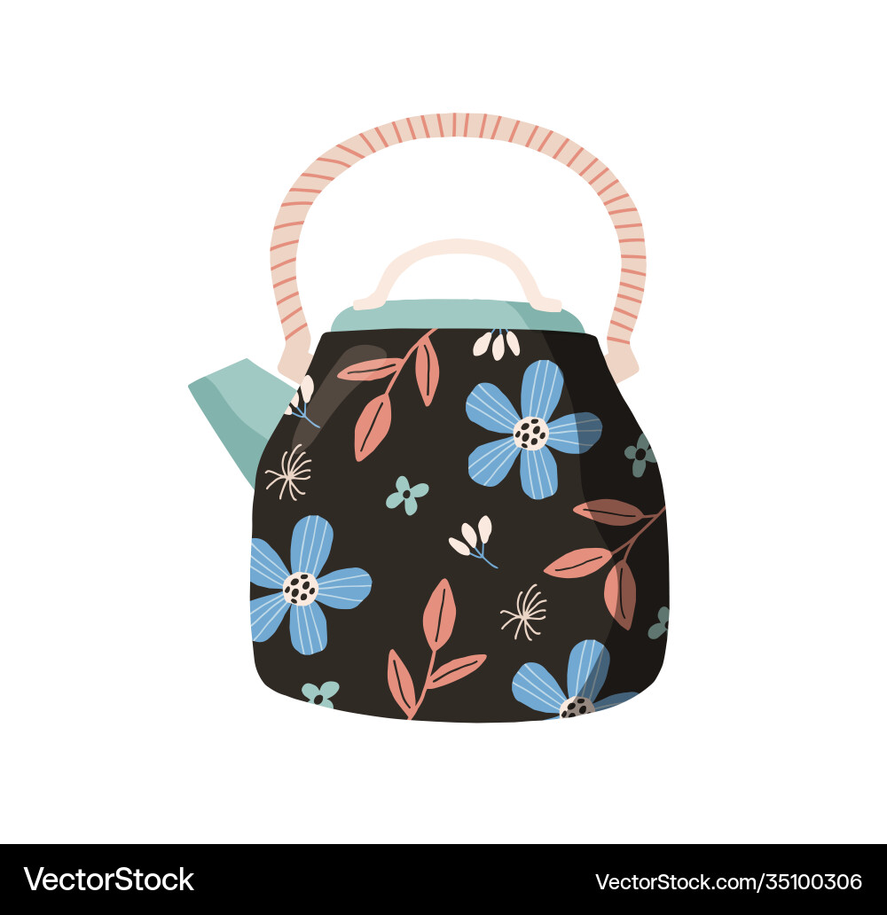 Cute ceramic teapot painted with flowers in retro Cute ceramic teapot painted with flowers in retro vector image